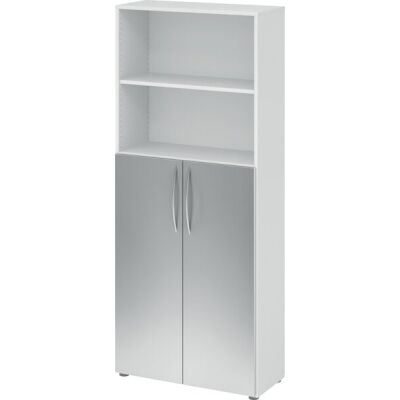 Regal 4770, (H x B x T) 1880 x 800 x 346 mm, 5 Ordnerhöhen, Drehtüren unten, weiß/silber