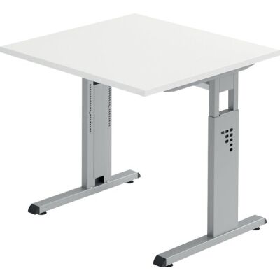 Schreibtisch OS08, (H x B x T) 650-850 x 800 x 800 mm, C-Fuß-Gestell, höhenverstellbar, weiß/silber