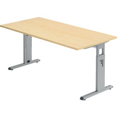 Schreibtisch OS16, (H x B x T) 650-850 x 1600 x 800 mm, C-Fuß-Gestell, höhenverstellbar, ahorn/silber