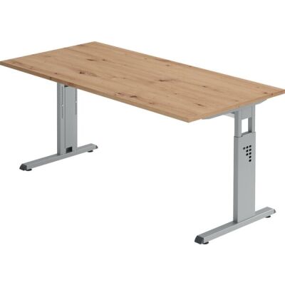 Schreibtisch OS16, (H x B x T) 650-850 x 1600 x 800 mm, C-Fuß-Gestell, höhenverstellbar, asteiche/silber