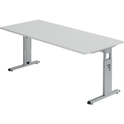 Schreibtisch OS19, (H x B x T) 650-850 x 1800 x 800 mm, C-Fuß-Gestell, höhenverstellbar, grau/silber
