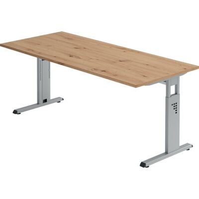 Schreibtisch OS19, (H x B x T) 650-850 x 1800 x 800 mm, C-Fuß-Gestell, höhenverstellbar, asteiche/silber