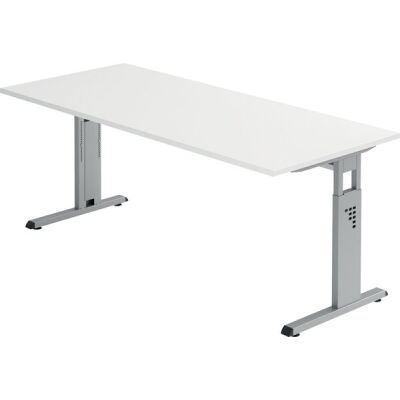 Schreibtisch OS19, (H x B x T) 650-850 x 1800 x 800 mm, C-Fuß-Gestell, höhenverstellbar, weiß/silber