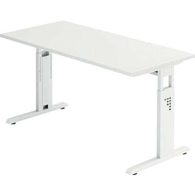Schreibtisch OS614, (H x B x T) 650-850 x 1400 x 670 mm, C-Fuß-Gestell, höhenverstellbar, weiß/weiß