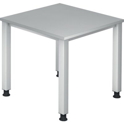 Schreibtisch QS08, (H x B x T) 680-835 x 800 x 800 mm, 4-Fuß-Gestell, höhenverstellbar, grau/silber