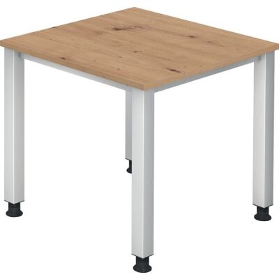 Schreibtisch QS08, (H x B x T) 680-835 x 800 x 800 mm, 4-Fuß-Gestell, höhenverstellbar, asteiche/silber