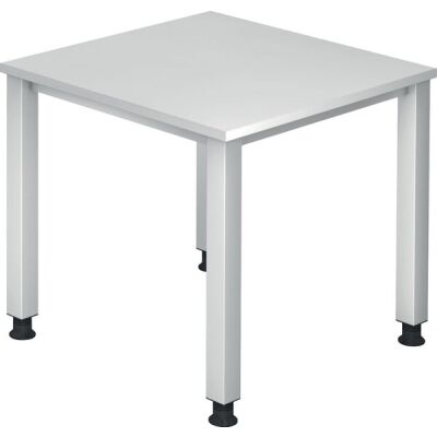 Schreibtisch QS08, (H x B x T) 680-835 x 800 x 800 mm, 4-Fuß-Gestell, höhenverstellbar, weiß/silber