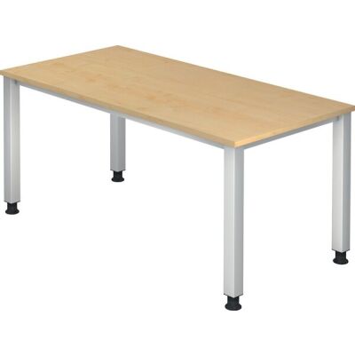 Schreibtisch QS16, (H x B x T) 680-835 x 1600 x 800 mm, 4-Fuß-Gestell, höhenverstellbar, ahorn/silber