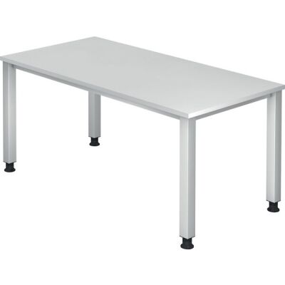 Schreibtisch QS16, (H x B x T) 680-835 x 1600 x 800 mm, 4-Fuß-Gestell, höhenverstellbar, weiß/silber