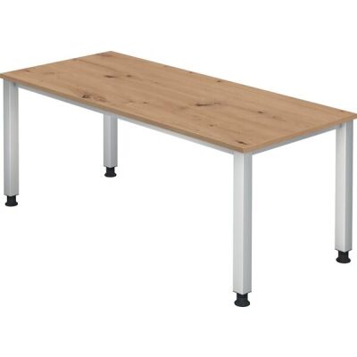 Schreibtisch QS19, (H x B x T) 680-835 x 1800 x 800 mm, 4-Fuß-Gestell, höhenverstellbar, asteiche/silber