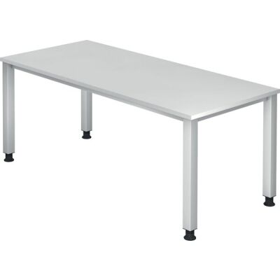 Schreibtisch QS19, (H x B x T) 680-835 x 1800 x 800 mm, 4-Fuß-Gestell, höhenverstellbar, weiß/silber