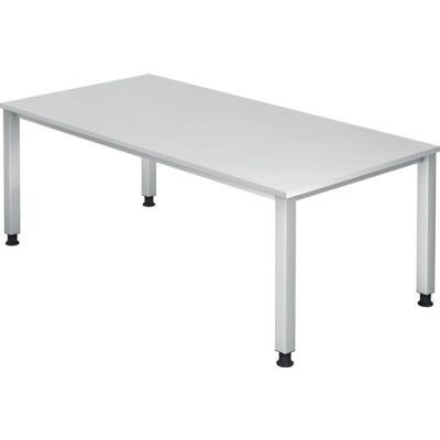 Schreibtisch QS2E, (H x B x T) 680-835 x 2000 x 800 mm, 4-Fuß-Gestell, höhenverstellbar, weiß/silber