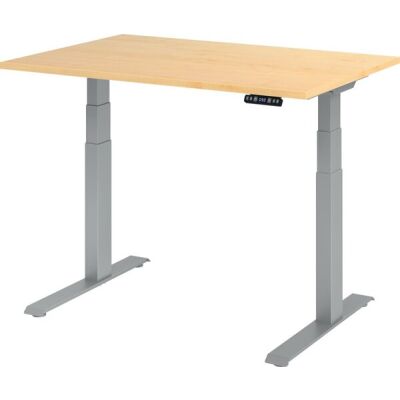 Sitz-/Stehschreibtisch XDBK12, (H x B x T) 640-1290 x 1200 x 800 mm, C-Fuß-Gestell, elektrisch höhenverstellbar, ahorn/silber