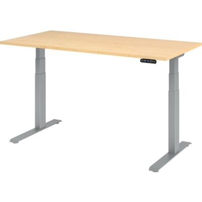 Sitz-/Stehschreibtisch XDBK16, (H x B x T) 640-1290 x 1600 x 800 mm, C-Fuß-Gestell, elektrisch höhenverstellbar, ahorn/silber