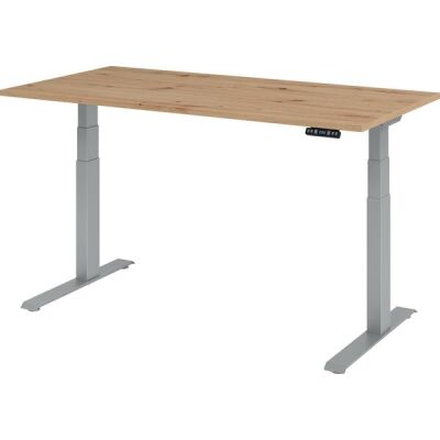 Sitz-/Stehschreibtisch XDBK16, (H x B x T) 640-1290 x 1600 x 800 mm, C-Fuß-Gestell, elektrisch höhenverstellbar, asteiche/silber