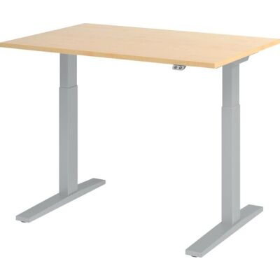 Sitz-/Stehschreibtisch XMKA12, (H x B x T) 700-1200 x 1200 x 800 mm, C-Fuß-Gestell, elektrisch höhenverstellbar, ahorn/silber