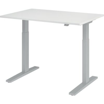 Sitz-/Stehschreibtisch XMKA12, (H x B x T) 700-1200 x 1200 x 800 mm, C-Fuß-Gestell, elektrisch höhenverstellbar, weiß/silber