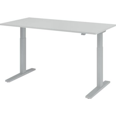 Sitz-/Stehschreibtisch XMKA16, (H x B x T) 700-1200 x 1600 x 800 mm, C-Fuß-Gestell, elektrisch höhenverstellbar, grau/silber