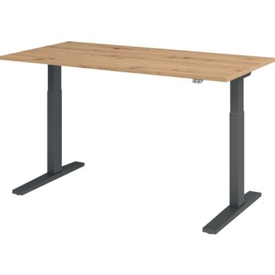 Sitz-/Stehschreibtisch XMKA16, (H x B x T) 700-1200 x 1600 x 800 mm, C-Fuß-Gestell, elektrisch höhenverstellbar, asteiche/graphit