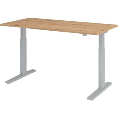 Sitz-/Stehschreibtisch XMKA16, (H x B x T) 700-1200 x 1600 x 800 mm, C-Fuß-Gestell, elektrisch höhenverstellbar, asteiche/silber