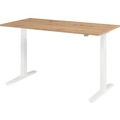 Sitz-/Stehschreibtisch XMKA16, (H x B x T) 700-1200 x 1600 x 800 mm, C-Fuß-Gestell, elektrisch höhenverstellbar, asteiche/weiß