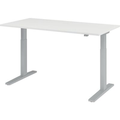 Sitz-/Stehschreibtisch XMKA16, (H x B x T) 700-1200 x 1600 x 800 mm, C-Fuß-Gestell, elektrisch höhenverstellbar, weiß/silber