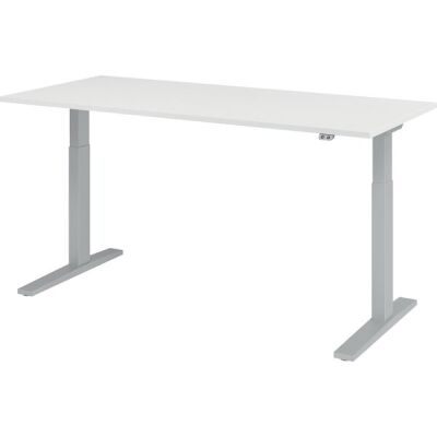 Sitz-/Stehschreibtisch XMKA19, (H x B x T) 700-1200 x 1800 x 800 mm, C-Fuß-Gestell, elektrisch höhenverstellbar, weiß/silber