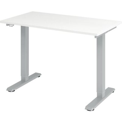 Sitz-/Stehschreibtisch XMST612, (H x B x T) 710-1200 x 1200 x 670 mm, T-Fuß-Gestell, elektrisch höhenverstellbar, weiß/silber