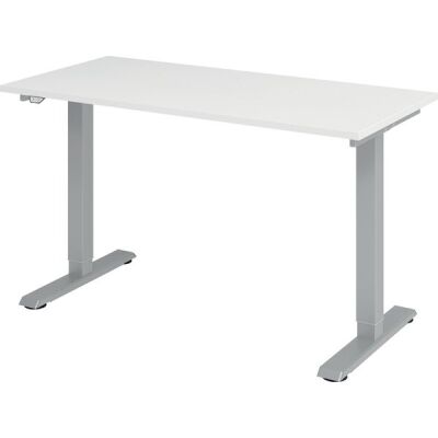 Sitz-/Stehschreibtisch XMST614, (H x B x T) 710-1200 x 1400 x 670 mm, T-Fuß-Gestell, elektrisch höhenverstellbar, asteiche/silber