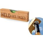 Flaschenöffner aus Bambus und Edelstahl, Motiv Held...