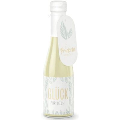 feiner Perlwein 0,2L, Botschaft auf der Flasche, Motiv Blatt