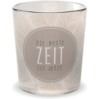 Teelicht, mit Grußfeld für persönliche Nachricht, Motiv Feder