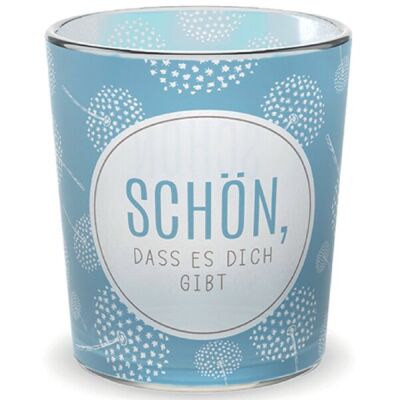 Teelicht, mit Grußfeld für persönliche Nachricht, Motiv Pusteblume