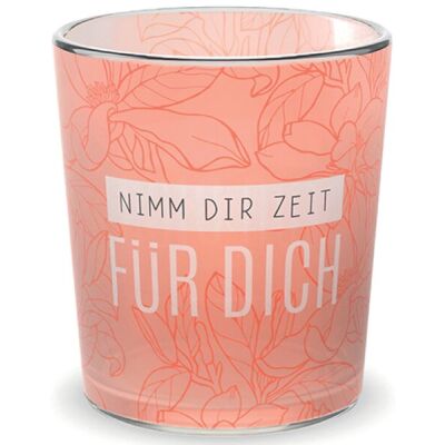 Teelicht, mit Grußfeld für persönliche Nachricht, Motiv Blüte