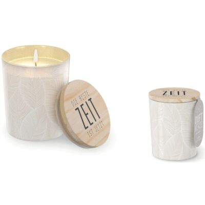 Duftkerze im Glas mit Holzdeckel Motiv Feder