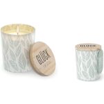 Duftkerze im Glas mit Holzdeckel Motiv Blatt