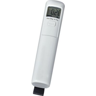 Gepäckwaage MAULtrek, weiß, Tragkraft 50kg, Teilung 50g, keine Batterie nötig, Aufladung erfolgt durch Schütteln, 2,8 x 3,4 x 14,7 cm