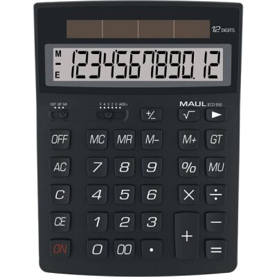 Tischrechner ECO 950, 12 Stellen, Solarbetrieb - keine Batterie, Gehäuse aus 80 % recyceltem Kunststoff, extra großes Gehäuse, große Tasten goßes Display, schwarz
