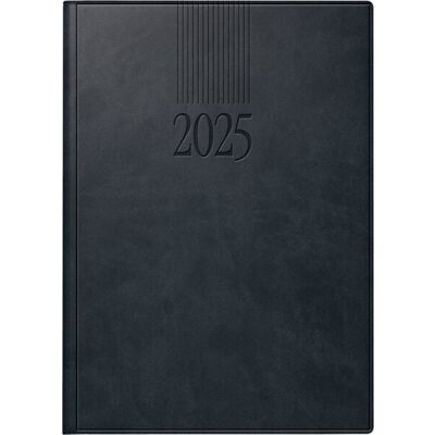 Buchkalender Roma 1, Kunstleder-Einband, 14,2 x 20 cm, 1 Tag/1 Seite, schwarz, 4-sprachig, halbstündlich 7 - 21 Uhr