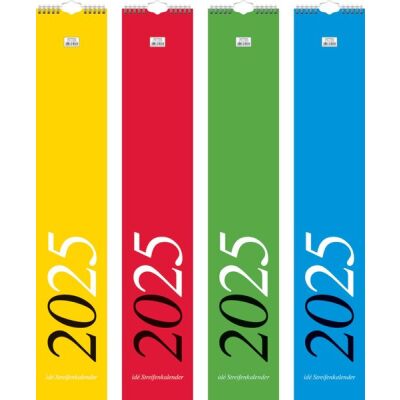 Streifenkalender, 12 x 66 cm, 1 Monat/1 Seite, Wire-O-Bindung mit Aufhänger, sortiert