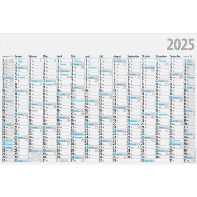 Jahreskalender, 102 x 68 mm, 14 Monate/1 Seite, Druck schwarz/blau, gefalzt