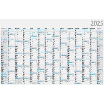 Jahreskalender, 121 x 77 cm, 14 Monate/1 Seite Druck schwarz/blau, gefalzt
