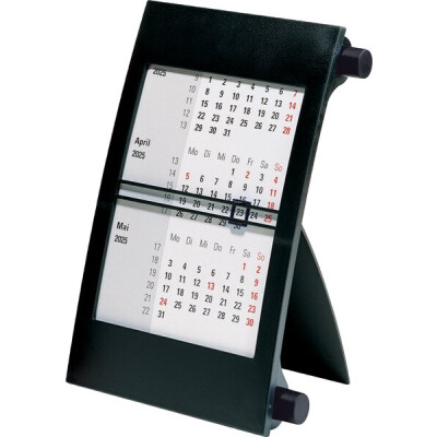 3-Monats-Tischkalender, 3 Monate/1 Seite, schwarz, 11 x 18,3 cm, Datumsschieber rot, 3 Monate im Sichtfeld