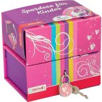 Spardose, Pappe, 2 getrennte Boxen, Einhornportrait, pink