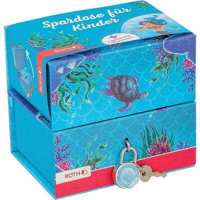 Spardose, Pappe, 2 getrennte Boxen, Meerjungfrau, blau