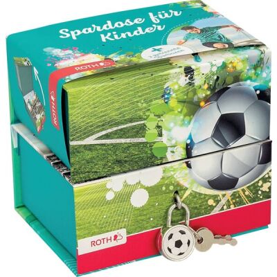 Spardose, Pappe, 2 getrennte Boxen, Fussballstar, grün