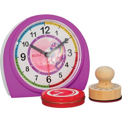 Lernwecker mit Stempelset, ohne Batterien, Einhornportrait, pink