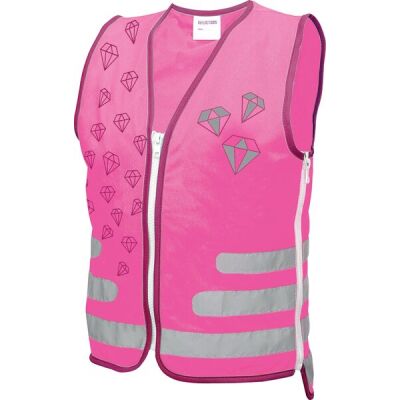 Warnweste Diamant für Kinder, größenverstellbar, reflektierende Elemente, pink