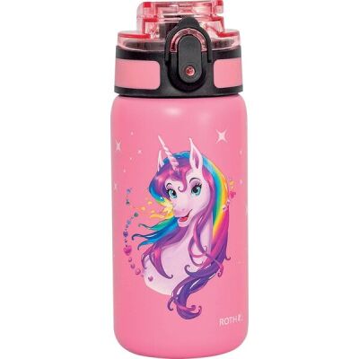 Trinkflasche Edelstahl, Einhornportrait, Easy-Trinkverschluss, 350 ml, pink