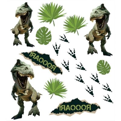 Kinder-Tattoos, Tyrannosaurus, 5 Motive, 2 Bogen, 32 Tattoos, grün